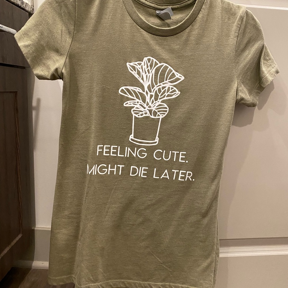 Olive Green Graphic Tee with Plant Design